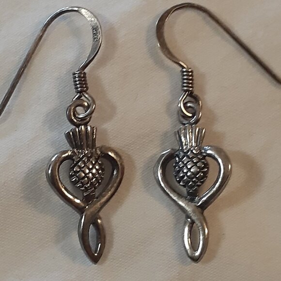 Celtic Scottish Thistle 925 Silver Drop Earrings - Picture 1 of 5